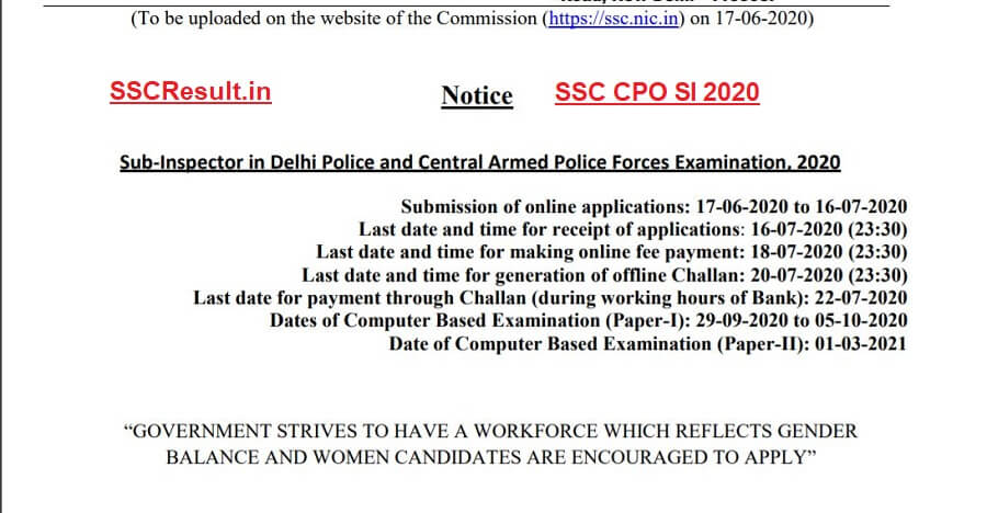 SSC CPO SI Notification 2020 PDF Download
