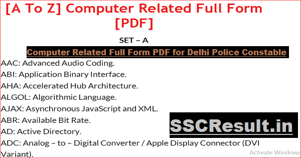 Computer Related Full Form PDF for Delhi Police Constable