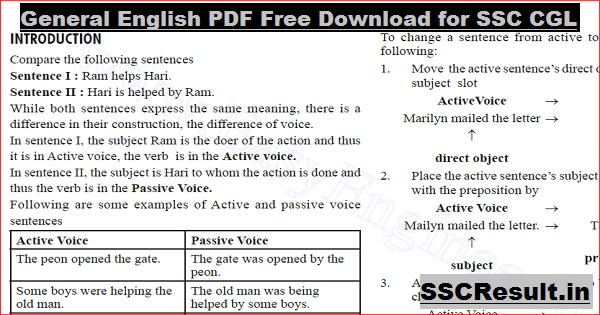 General English PDF Free Download for SSC CGL