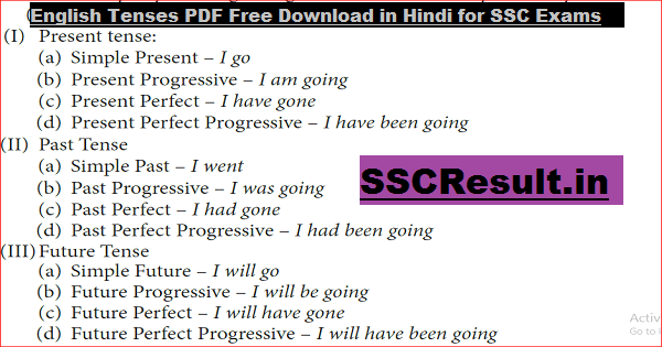 English Tenses PDF Free Download for SSC Exams | SSC Result (SSCResult.in)