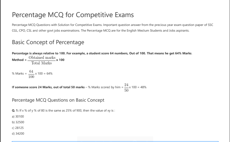 Percentage Questions PDF for Competitive Exams