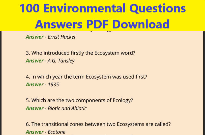 100 Environmental Questions Answers PDF Download